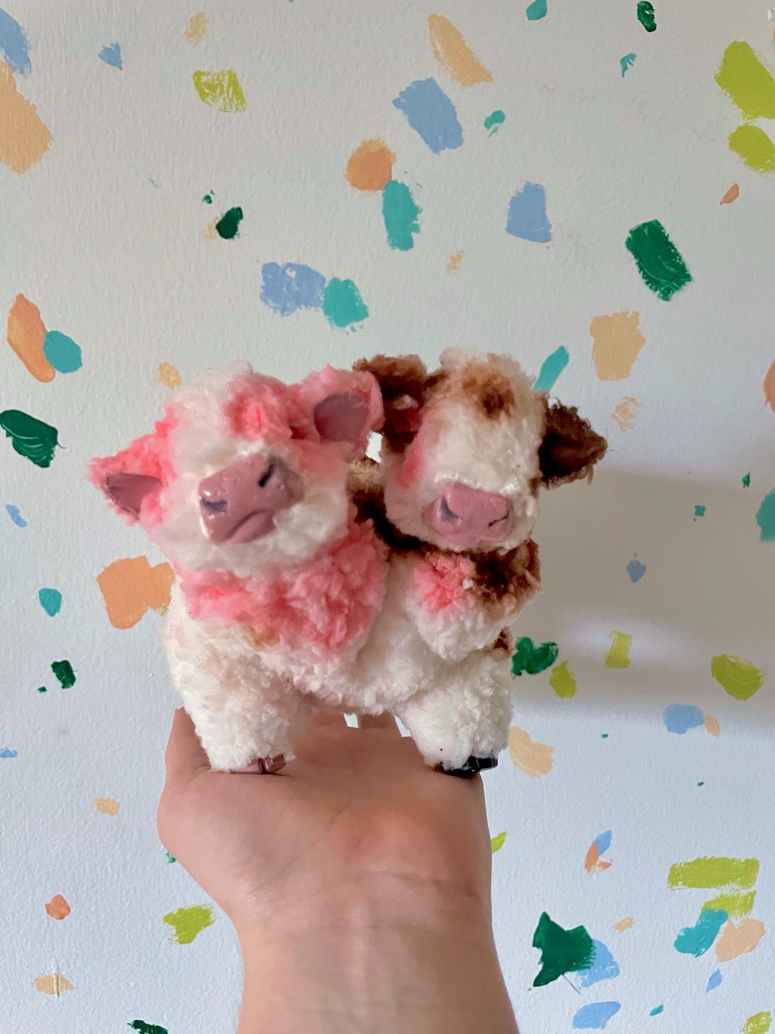CUSTOM Fluffy Cow two headed OOAK resin Artdoll (not posable)