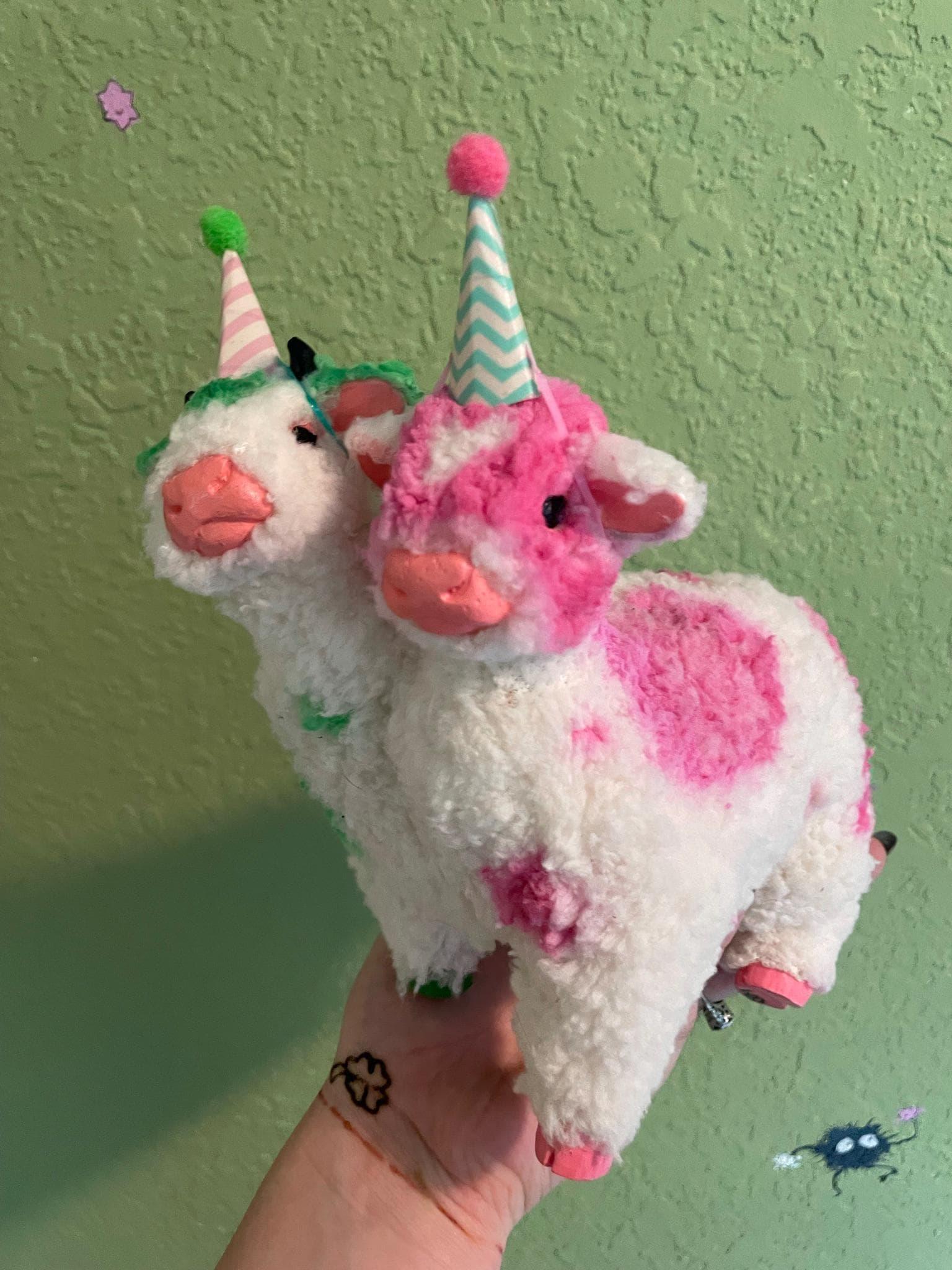 CUSTOM Fluffy Cow two headed OOAK resin Artdoll (not posable)