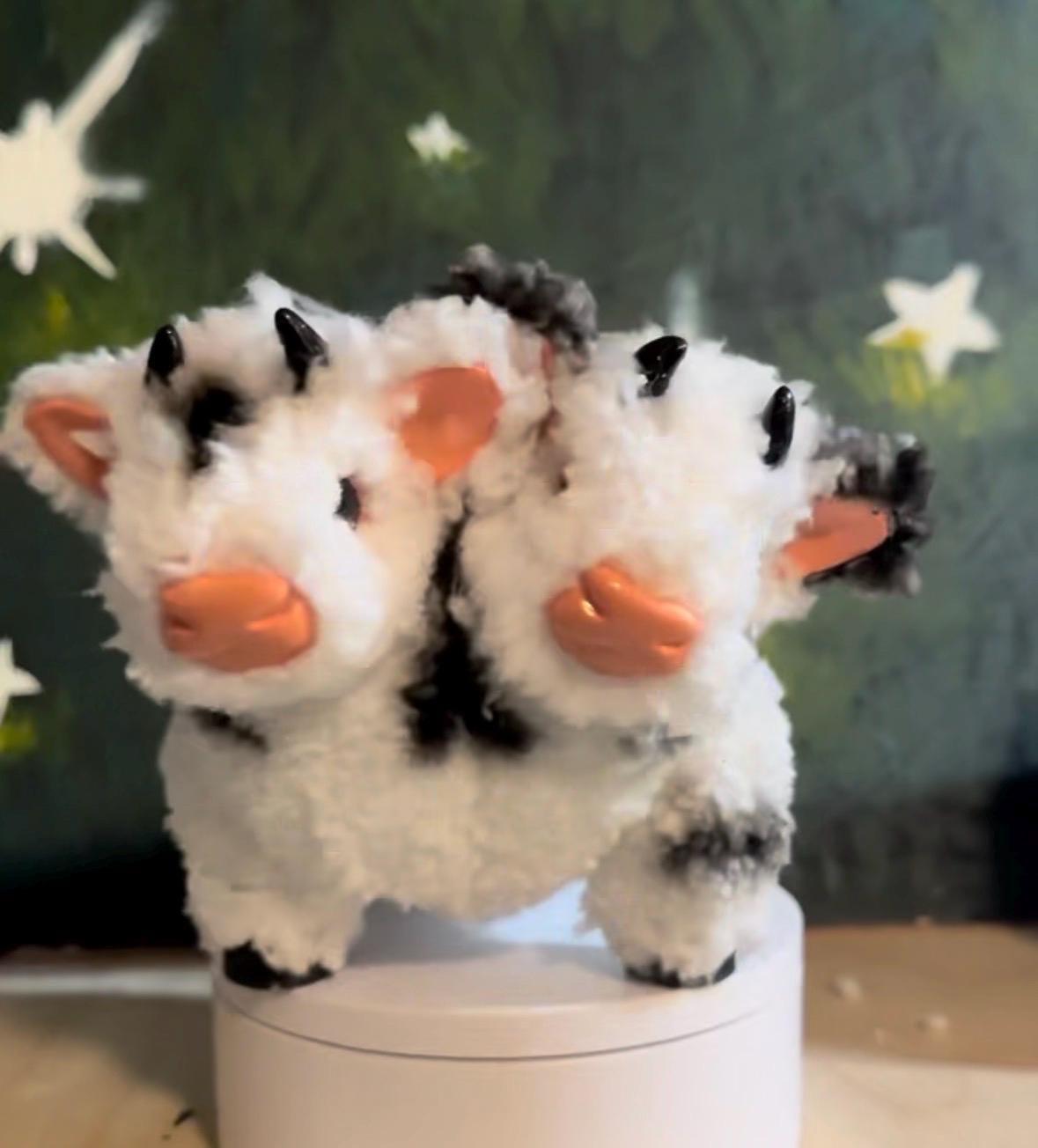CUSTOM Fluffy Cow two headed OOAK resin Artdoll (not posable)